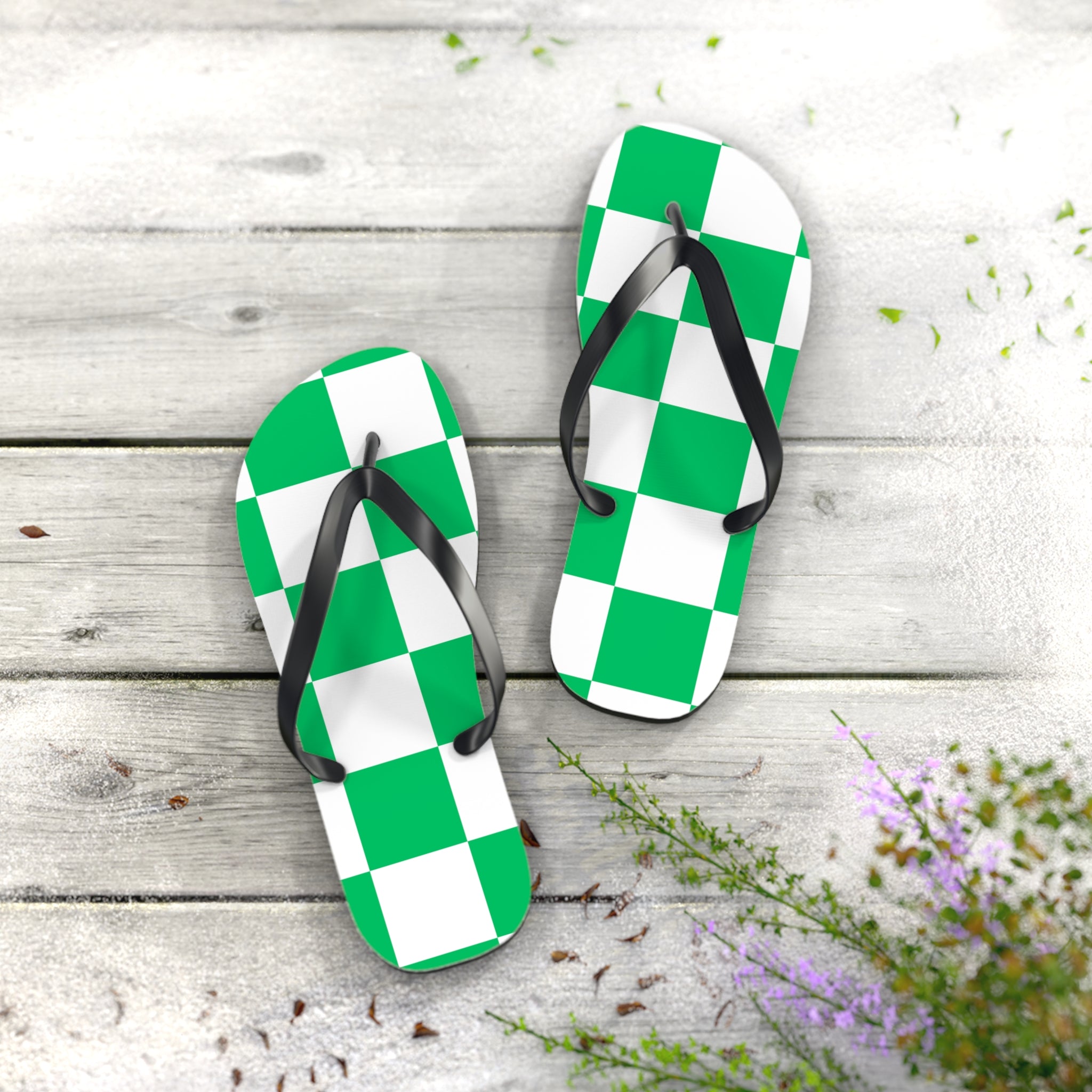 Flip Flops- green checkered