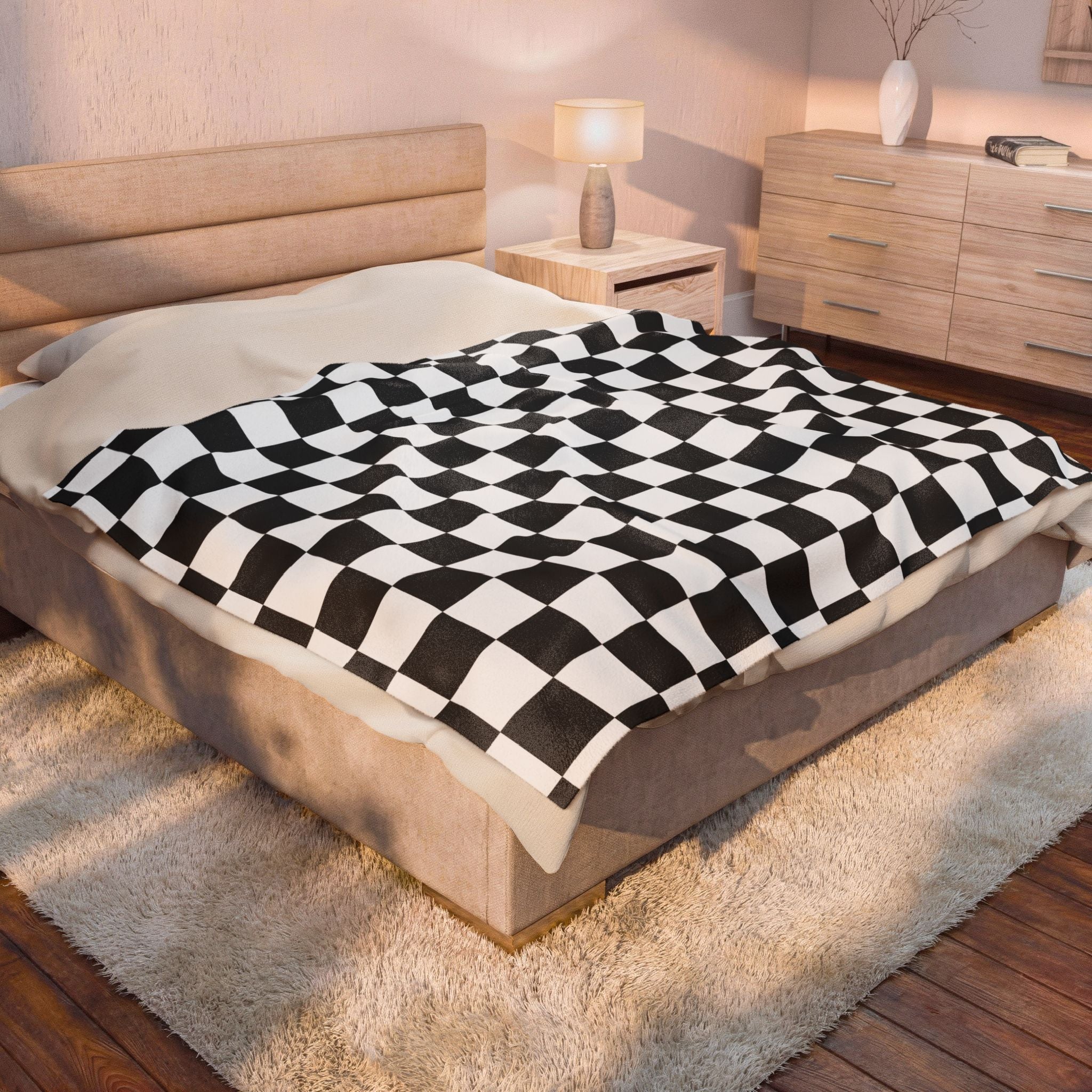 Checkered Velveteen Plush Blanket
